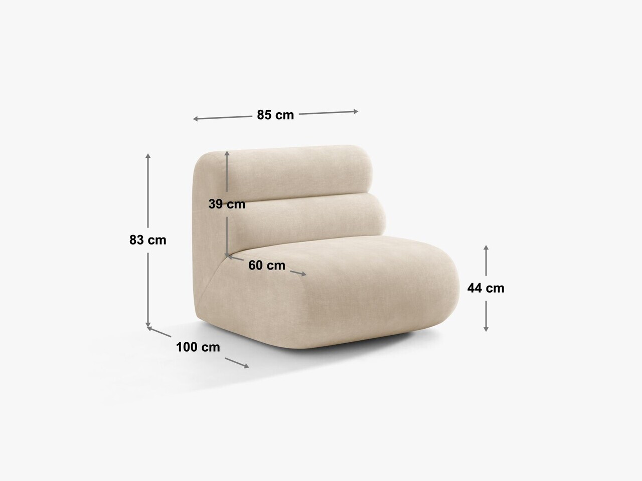 Modul canapea 1 loc fara cotiere, Neo, Micadoni Home, 85x100x83 cm, tesatura Chenille Silencio, bej deschis — imaginea 2