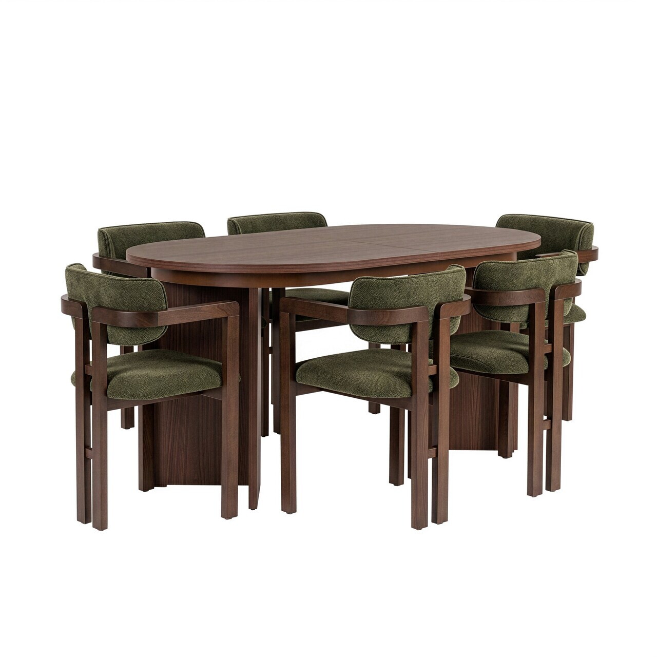 Set masa extensibila si scaune (7 piese), Nordure, Aleria 6, Nuc Milano / Nuc Închis / Verde — imaginea 6