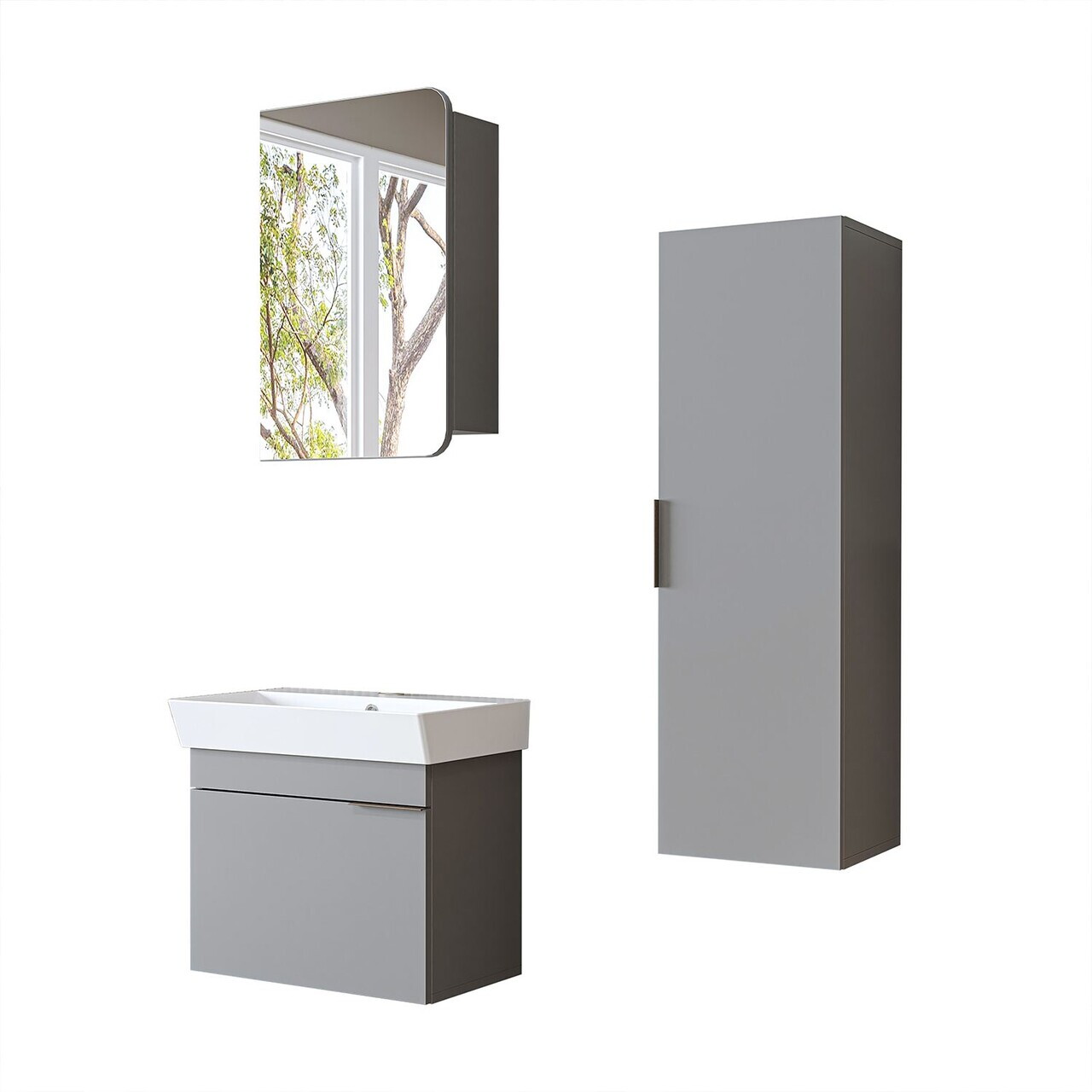 Set Dulap de Baie cu Chiuvetă și Oglindă (3 Piese), Hanah Home, 2932, PAL MELAMINAT, Frasin — imaginea 5