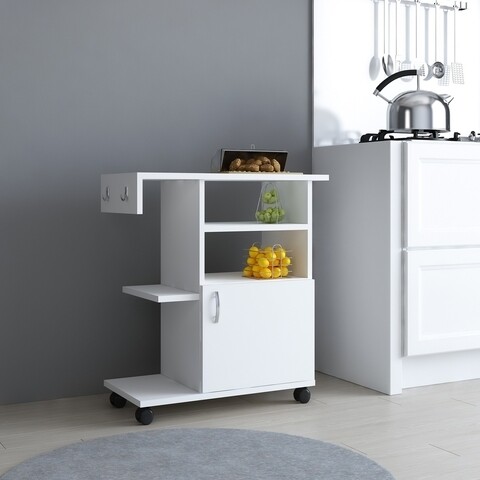 Cabinet cu roti pentru bucatarie Mese, Ametti, 65 x 31.3 x 76.8 cm, alb