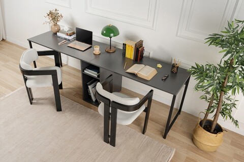Birou, Nordure, Twin Study Desk, 240x74x60 cm, Antracit / Negru