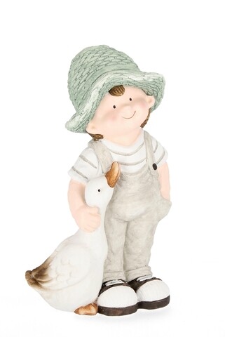 Decoratiune de gradina Farm Boy W-Duck, Bizzotto, 26 x 15.5 x 42.5 cm, magneziu