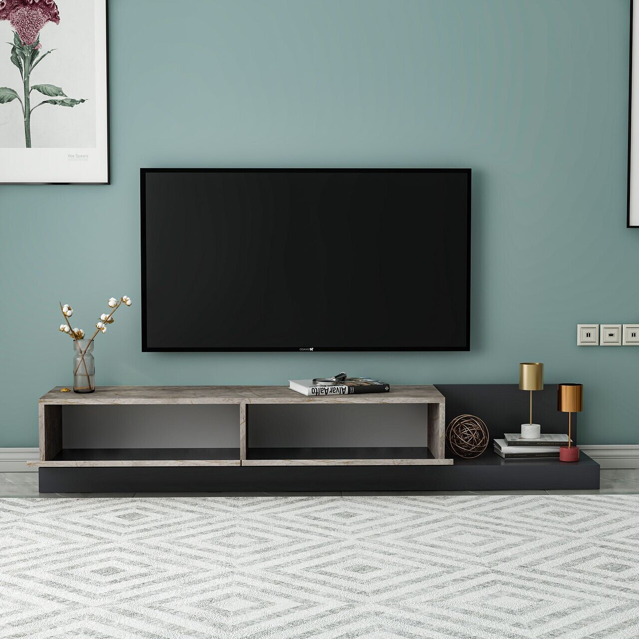 Comoda TV, Hanah Home, Major, 180x30x37 cm, PAL, Marmură Gordion / Antracit — imaginea 4