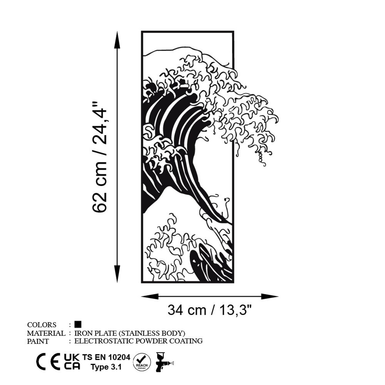 Decoratiune de perete, Waves 3, Dimensiuni: 34 x 62 cm, Negru - view 6