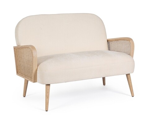 Canapea 2 locuri Dalida, Bizzotto, 115 x 76 x 80.5 cm, lemn de pin/ratan/catifea, natural 115 imagine model 2022