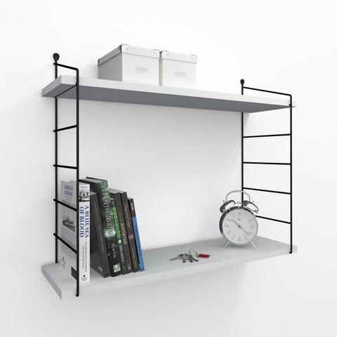 Raft pentru perete armoni, decormet, 2 nivele, 72x20x58 cm, alb/negru