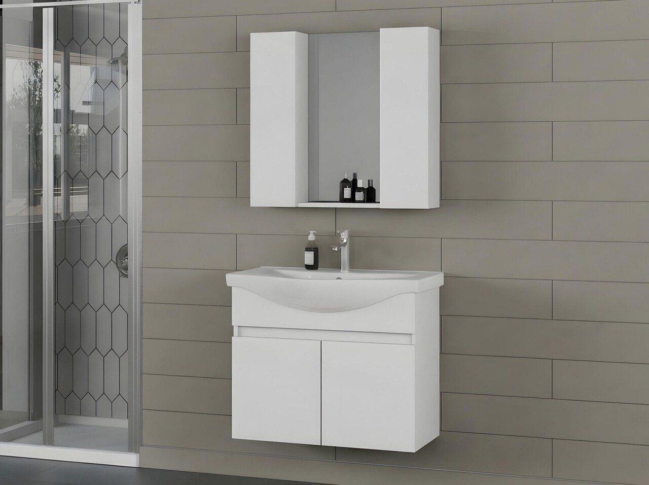 Set mobilier de baie (2 piese), Hanah Home, Sole 80, Alb mat - view 3