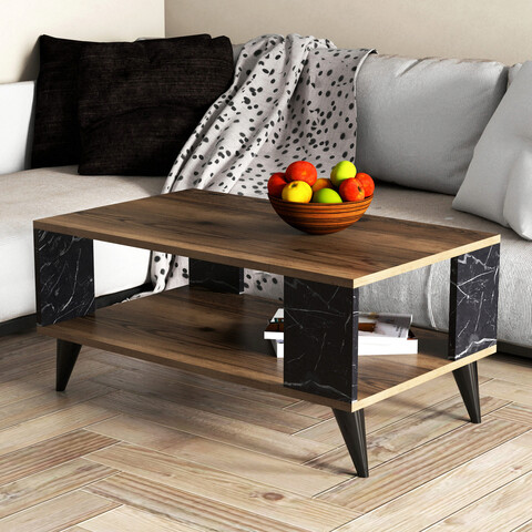 Masuta de cafea, mezza, city 2024, 90x54x41.6 cm, nuc închis / negru