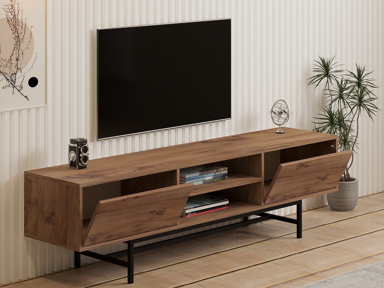 Comoda TV, Puqa Design, Tauber, 180x50x40 cm, PAL, Maro - 2 | YEO