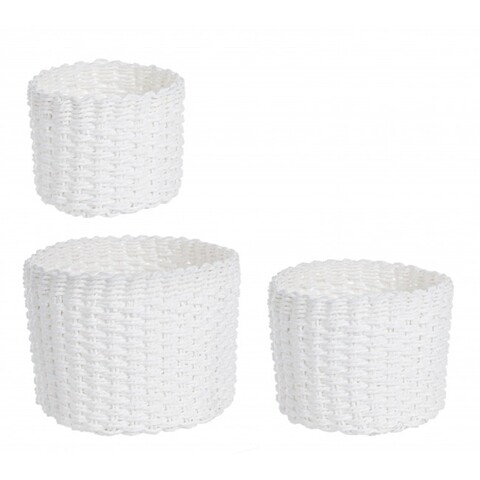 Set 3 cosuri pentru depozitare, round white, bizzotto, Ø22x16 cm, hartie impletita