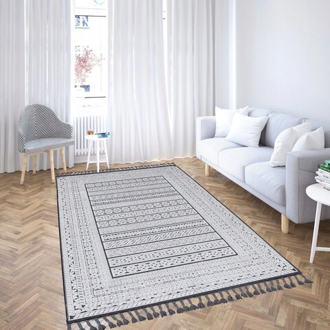 Covor de hol, las monte 3003, 80x150 cm, 60% bumbac;40% fibre acrilice, alb / gri