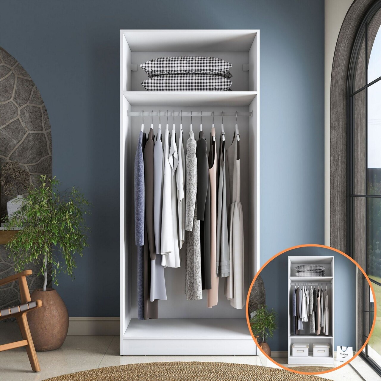 Dulap pentru haine, Hanah Home, BA232, 90x210x57.5 cm, PAL melaminat, Alb - view 9