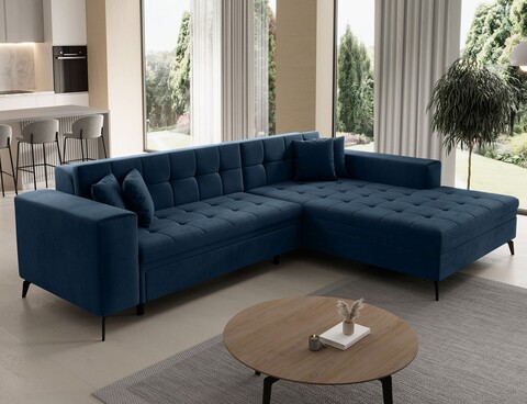 Coltar extensibil dreapta 4 locuri ELTAP, Sol-40, Solange, 292x196x84 cm, lemn/poliester, albastru inchis