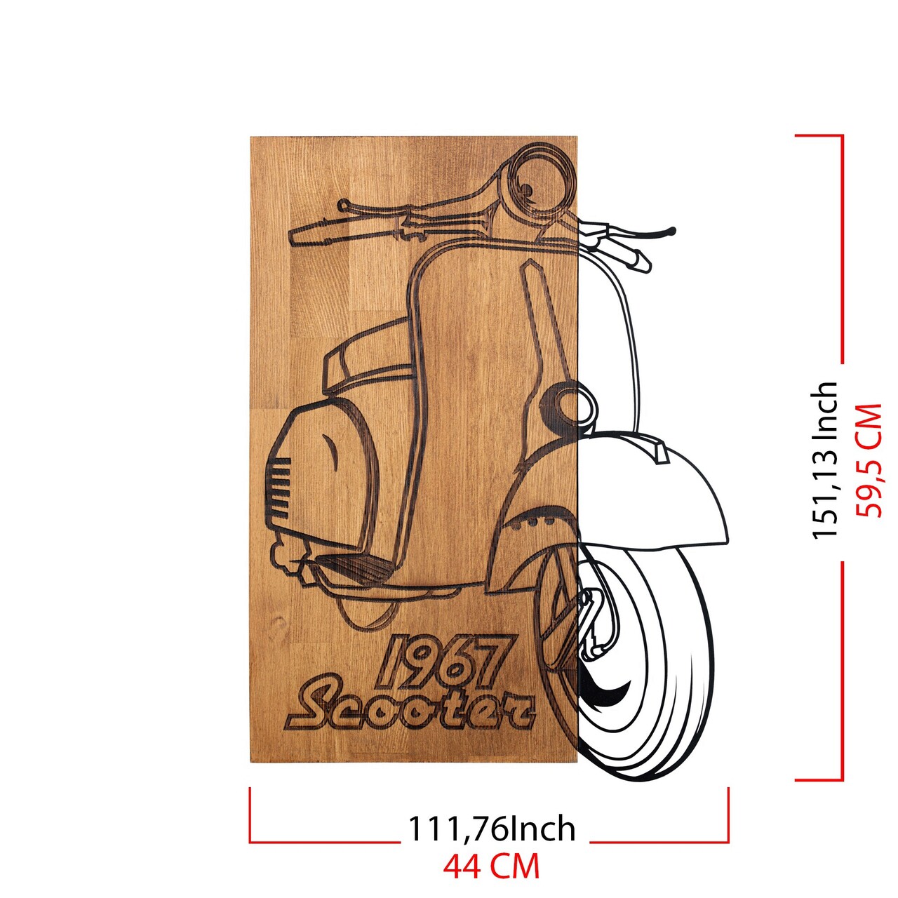 Decoratiune de perete, Nostalgic Scooter, lemn/metal, 44 x 59.5 cm, negru/maro