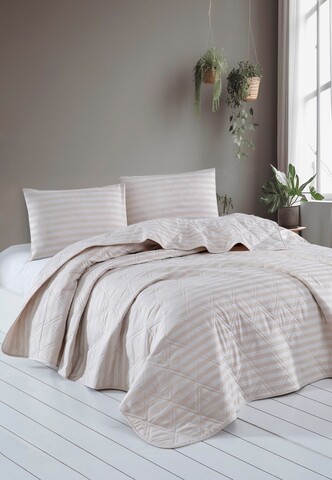 Cuvertura Single 155x200 cm, Water Yollu Saten - Beige, EnLora Home, 70% bumbac / 30% poliester