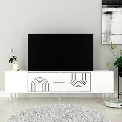 Comoda TV, Olivia, Dekol2, Alb / Argintiu