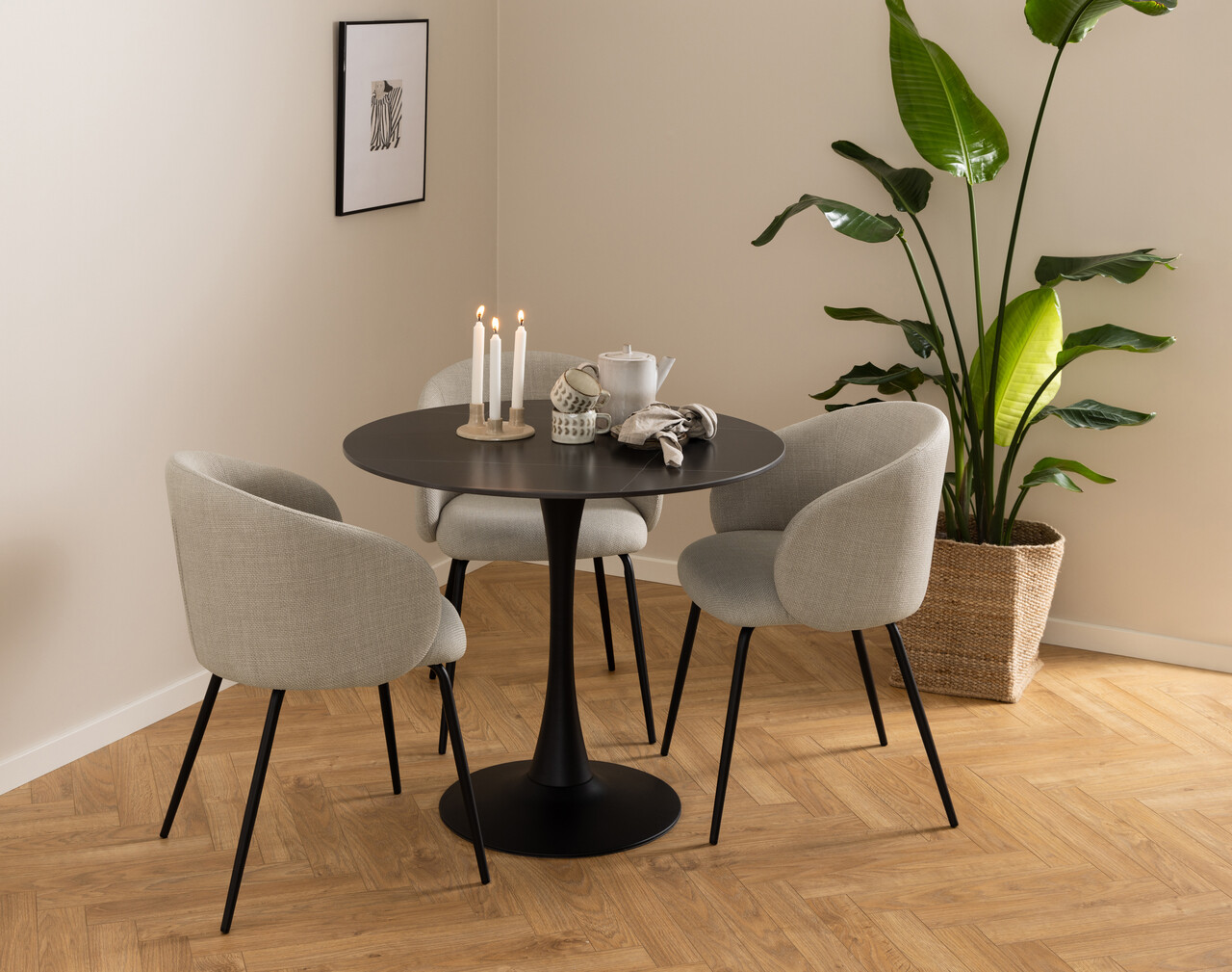 Scaun Eleanor, Actona, 55.5x55x79 cm, tesatura structurata/otel, bej/negru mat - view 9