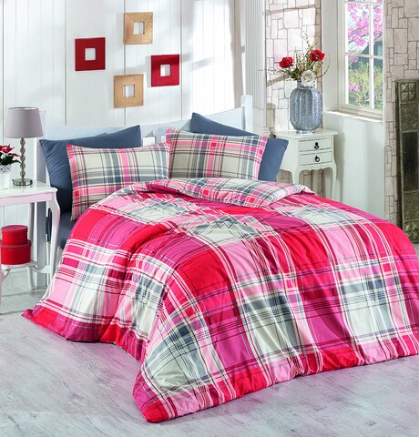 Lenjerie de pat dubla Alexia, Majoli Home Collection, 4 piese, 200x220 cm, 100% bumbac ranforce, multicolor