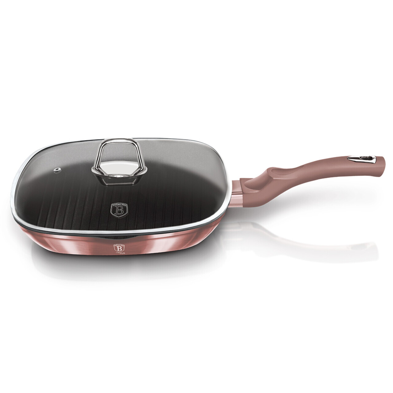 Tigaie grill cu capac Berlinger Haus, I-Rose, 28 cm, 2.1 L, aluminiu forjat, roz - imagine 6