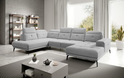 Coltar stanga 6 locuri ELTAP, LT-04SO, Bretan, 350x205x107 cm, lemn/poliester, gri deschis