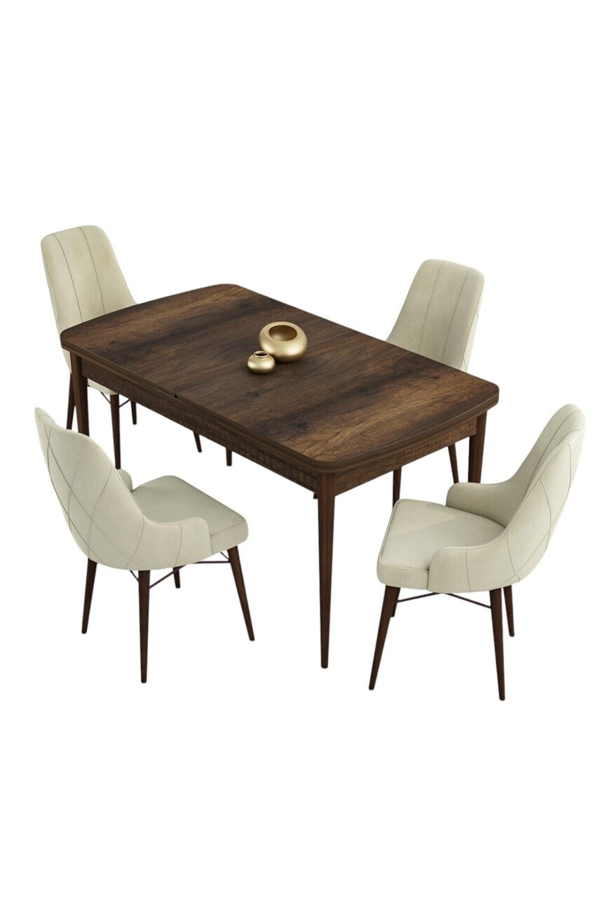 Set masa extensibila si scaune (5 piese), Hanah Home, Kar, Model baroc din lemn / Crem — imaginea 2