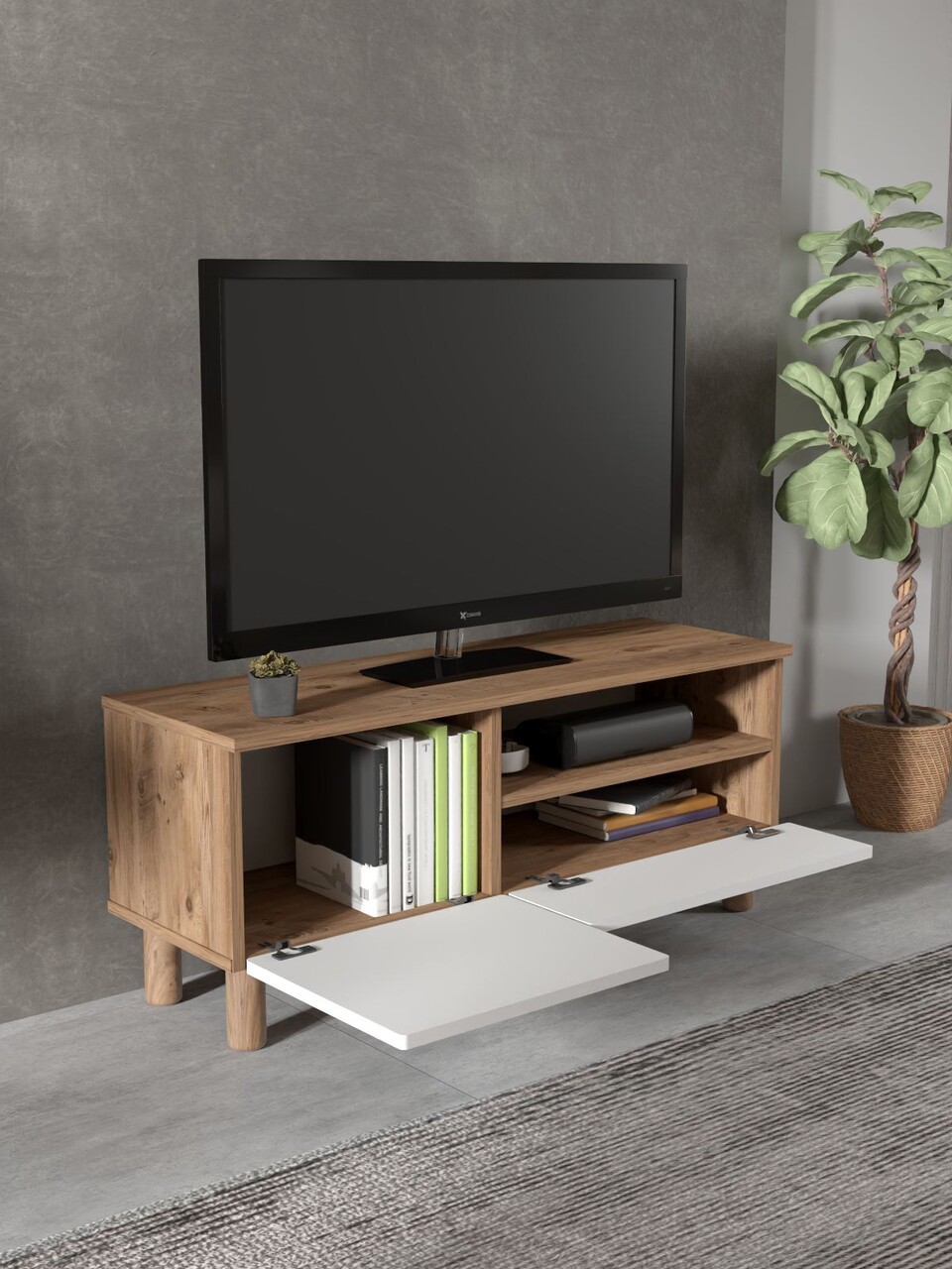 Comoda TV, Hanah Home, Mavora 105, 104x47x35 cm, PAL, Pin Atlantic / Alb - view 3