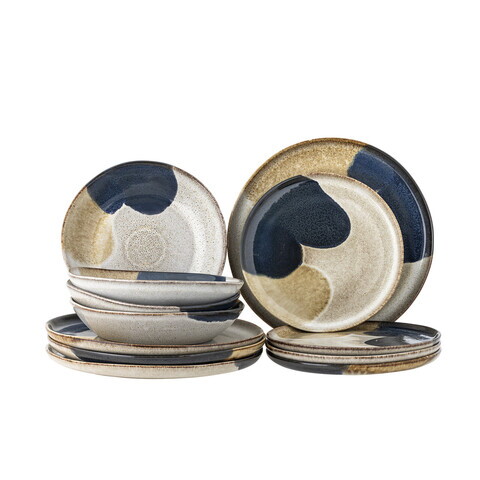 Serviciu de  masa 12 piese, Bloomingville, Jules, ceramica, albastru