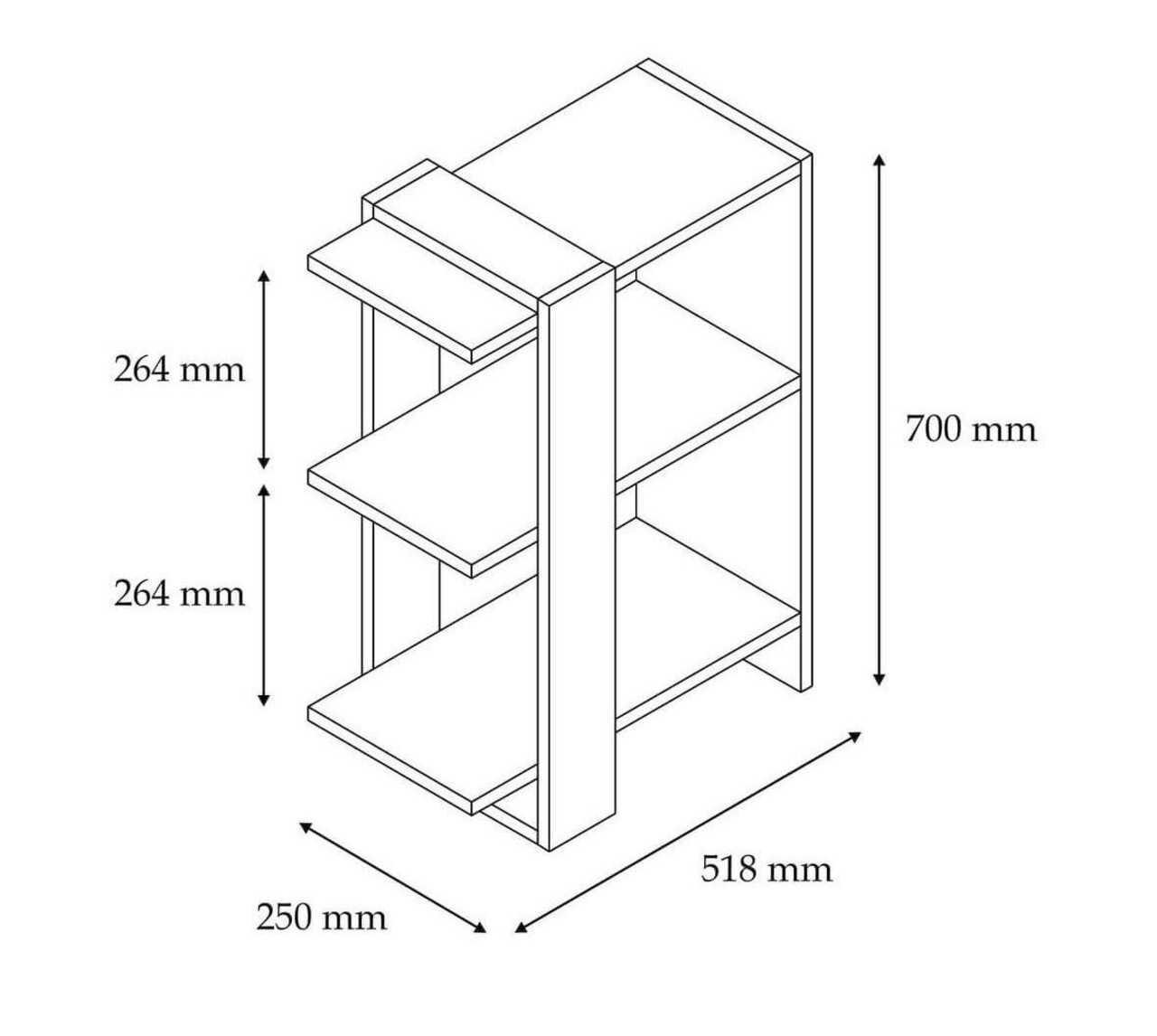 Corp biblioteca, Hanah Home, Funda, 51.8x70x25 cm, Antracit/Alb - view 5