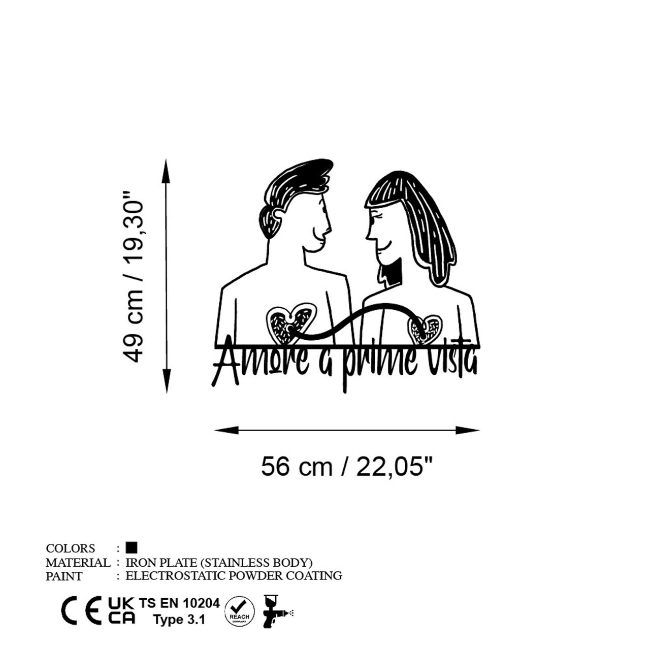Decoratiune de perete, Amore Prima Vista 5, Dimensiuni: 56 x 49 cm, Negru — imaginea 6