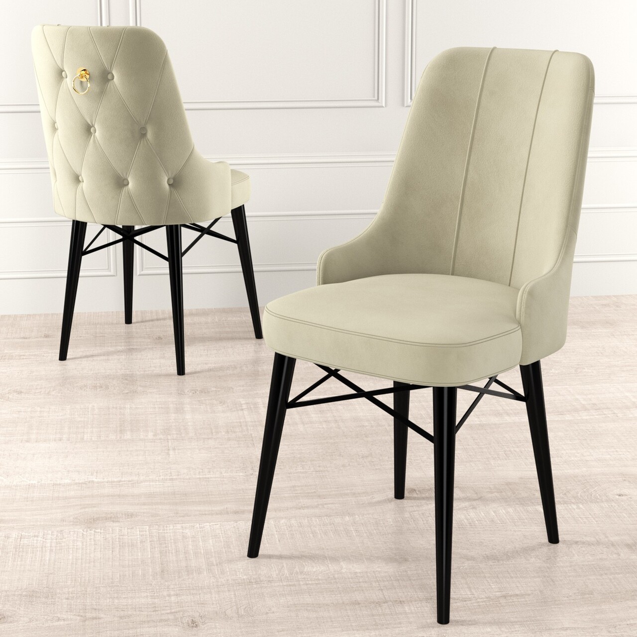 Set de scaune, Charlotte, Pare, Metal, Crem/Negru - 1 | YEO