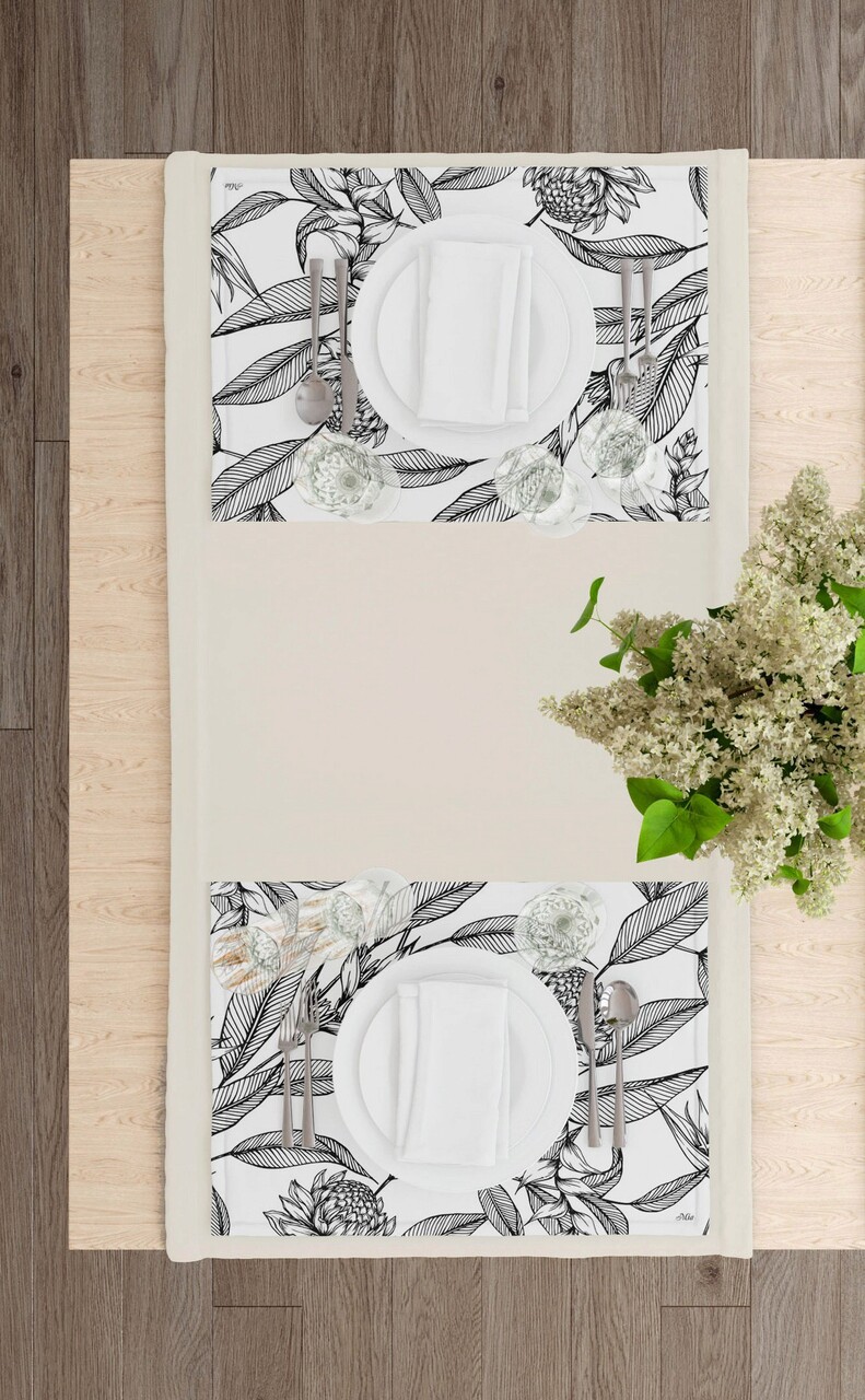 Set suporturi pentru farfurie, Mia, 742TMA7805, Poliester, Alb/Negru