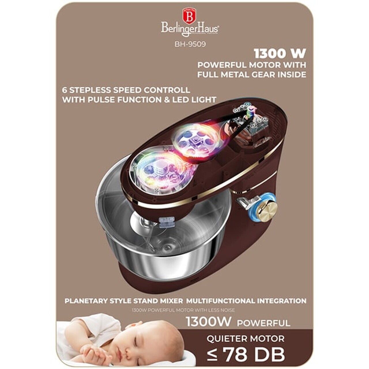 Robot de bucatarie Berlinger Haus, Leonardo, 1300W, inox/plastic, visiniu mat/argintiu - imagine 3