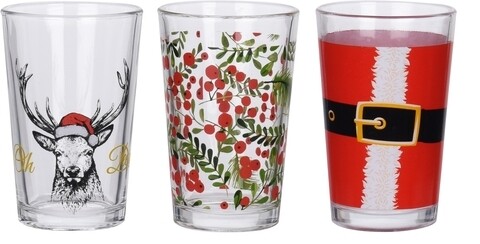 Set 3 pahare Xmas, 225 ml, sticla, multicolor
