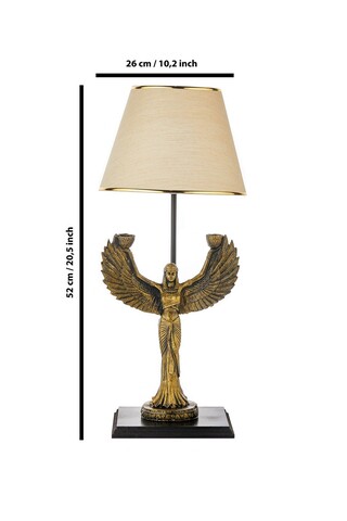 Lampa de masa, FullHouse, 390FLH1939, Baza din lemn, Aur / Bej