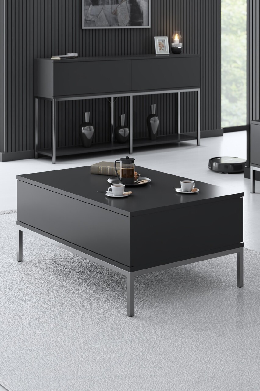 Masuta de cafea, Bexley, Lord, 90x40x60 cm, PAL, Antracit / Argintiu - 1 | YEO