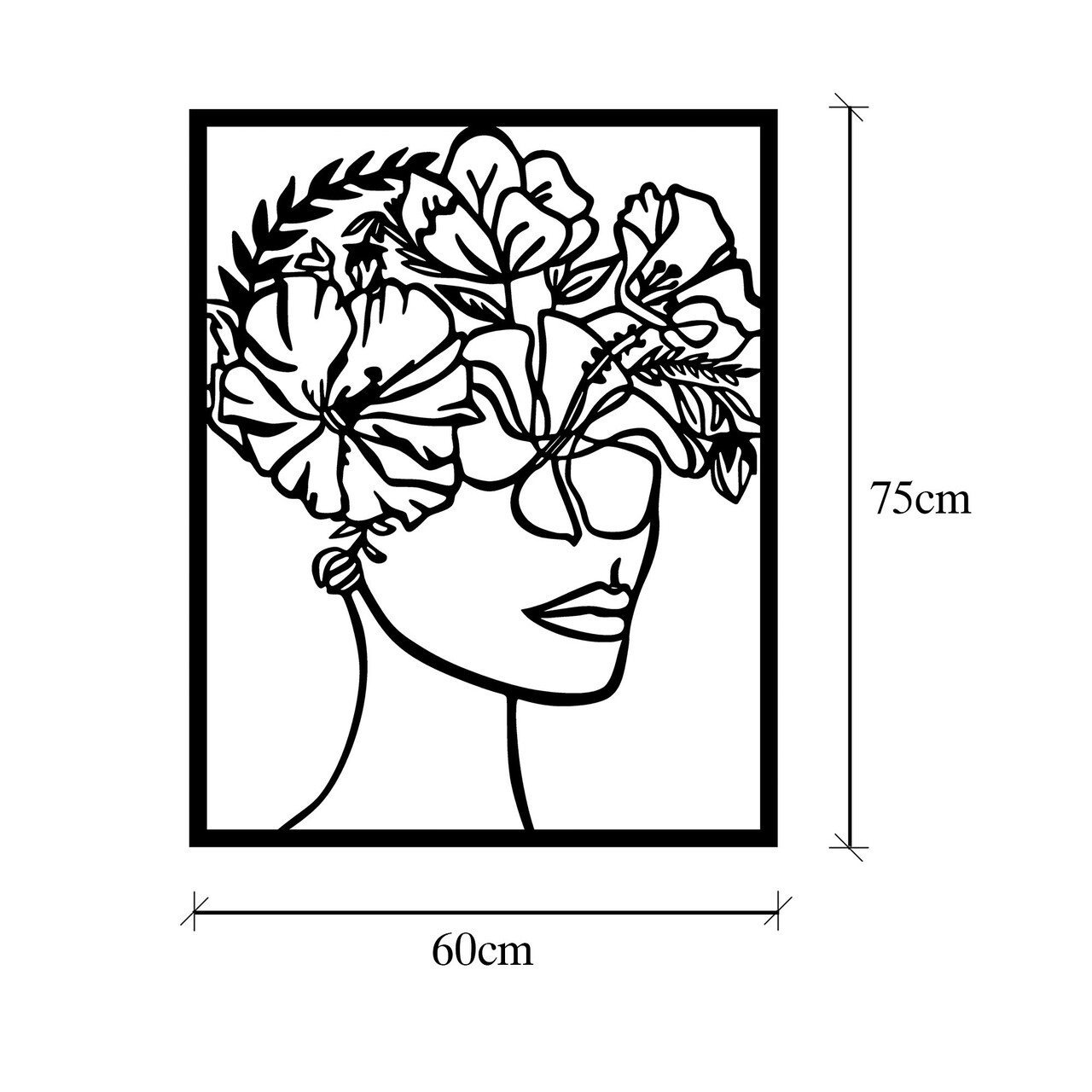 Decoratiune de perete, Flower Woman, Metal, Dimensiune: 60 x 75 cm, Negru