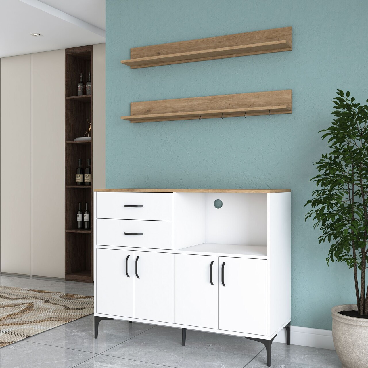 Dulap multifunctional, Hanah Home, JE235, PAL melaminat, Alb/Maro - view 7