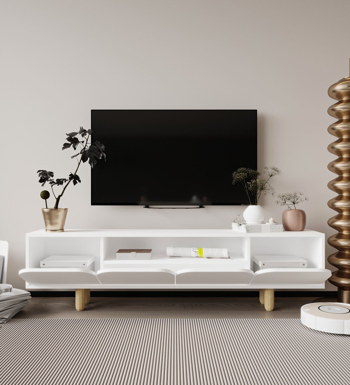 Comoda TV, Hanah Home, Lazio, 180x48x29.8 cm, PAL, Alb - imagine 3