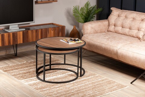 Set 2 masute de cafea, zena home, tambur, pal melaminat, nuc/negru