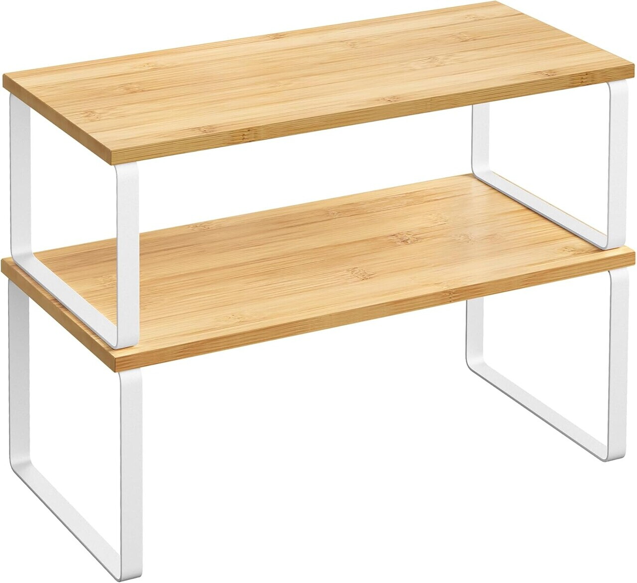 Set 2 organizatoare dulap bucatarie, Songmics, 39.7x19.5x15.8 cm, metal/lemn, alb/bej - imagine 9