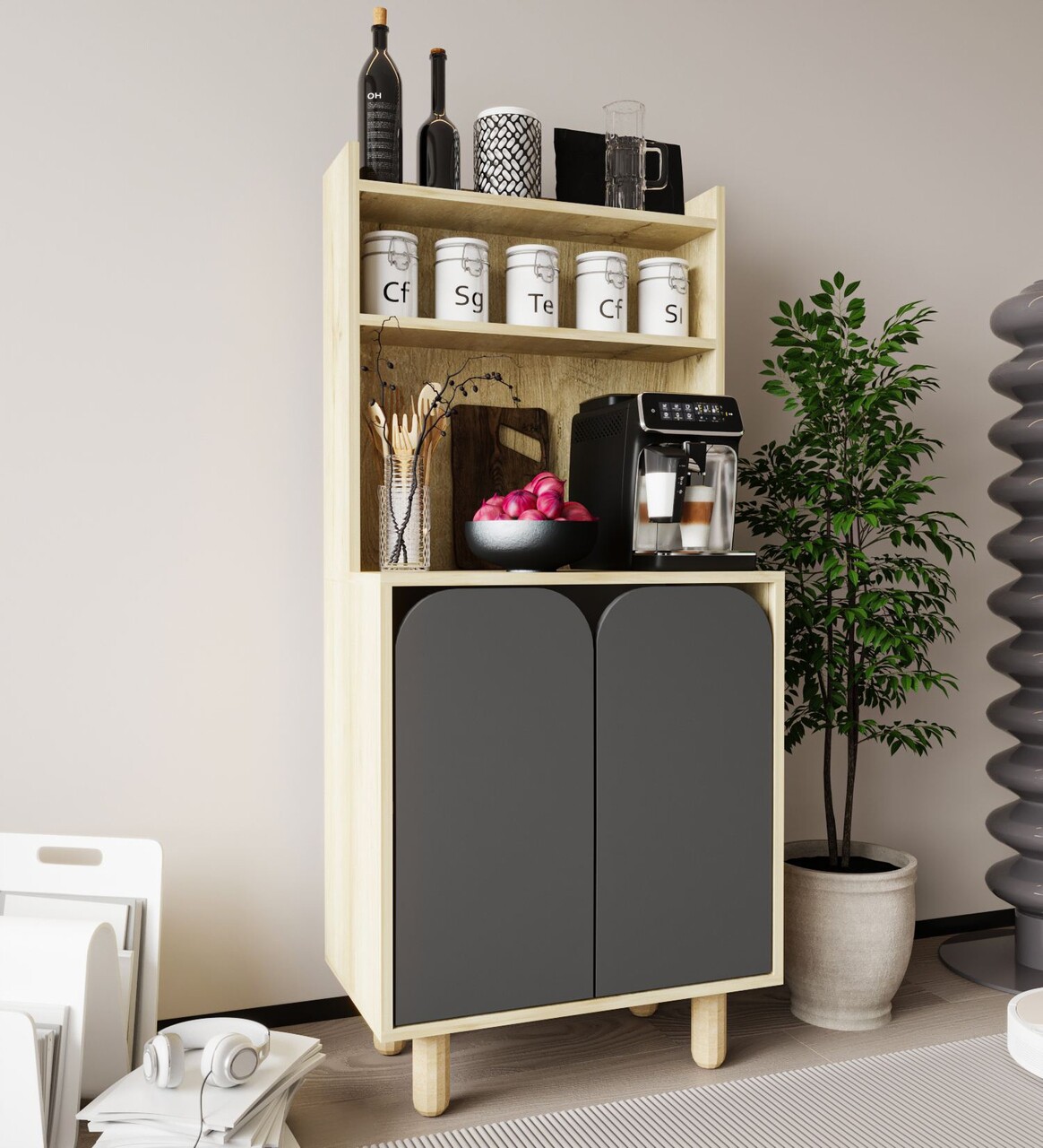Dulap multifunctional, Hanah Home, Parma 2, 70x155x40 cm, PAL, Stejar safir / Antracit - view 2