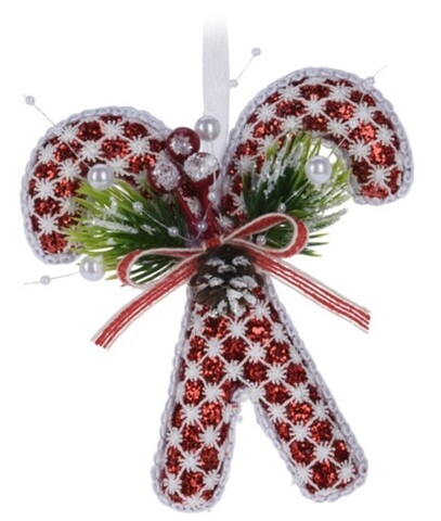Decoratiune Candy w snowflake, 11x4x12 cm, poliester, rosu/alb 11x4x12 pret redus