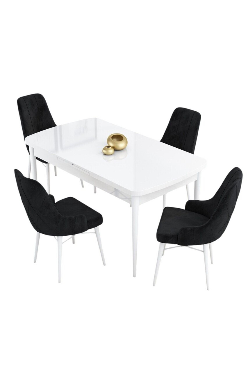 Set masa extensibila si scaune (5 piese), Hanah Home, Kar, Alb/Negru — imaginea 2