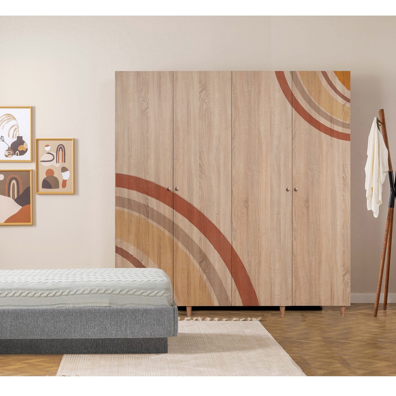 Dulap pentru haine, Vella, Loni 4 -978, 180x192x52 cm, PAL, Sonomo - 1 | YEO