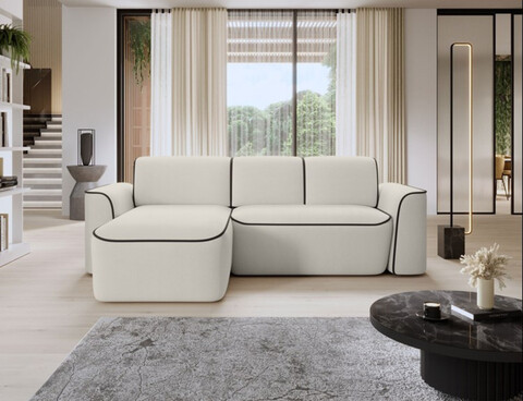 Coltar stanga 4 locuri ELTAP, Ume, 287x190x88 cm, lemn/poliester, bej/negru