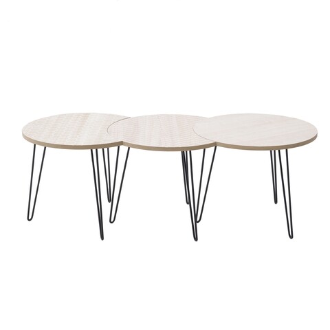 Set 3 masute Combined, InArt, 45 x 45 x 36 cm, fier/lemn de paulownia