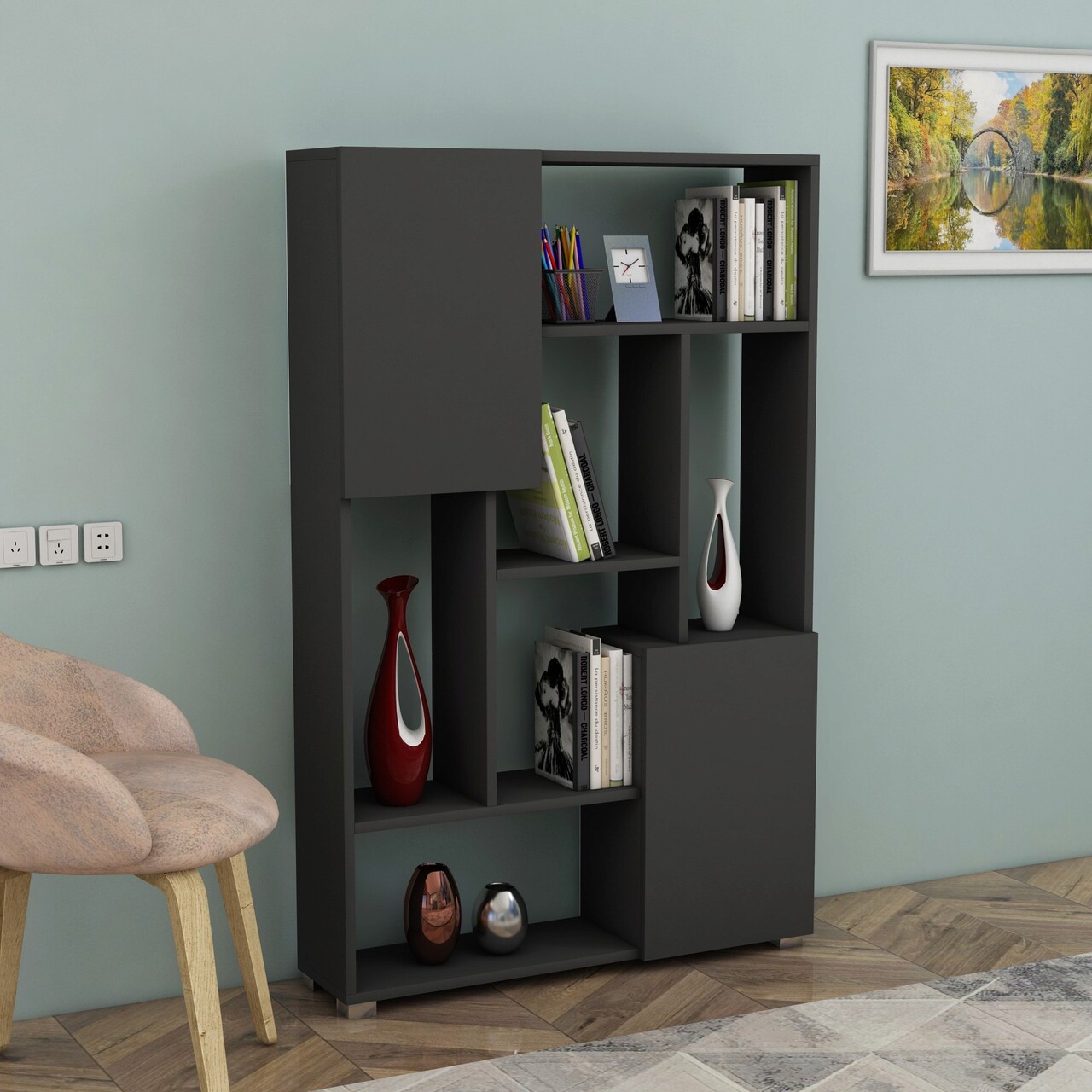 Corp biblioteca, Coraline, De More, 90x141x24 cm, Antracit - 1 | YEO