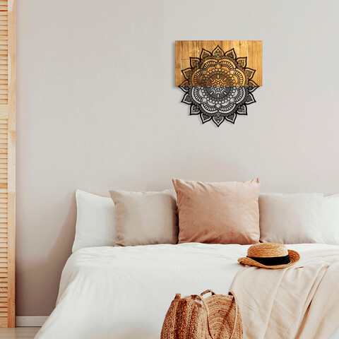 Decoratiune de perete, mandala 4, 50% lemn/50% metal , dimensiune: 59 x 58 x 3 cm, negru