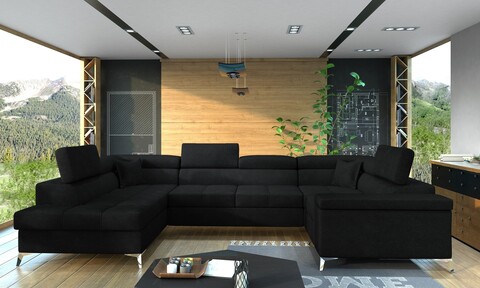 Coltar extensibil stanga 6 locuri ELTAP, Th-102, Thiago, 342x208x88 cm, lemn/poliester, negru