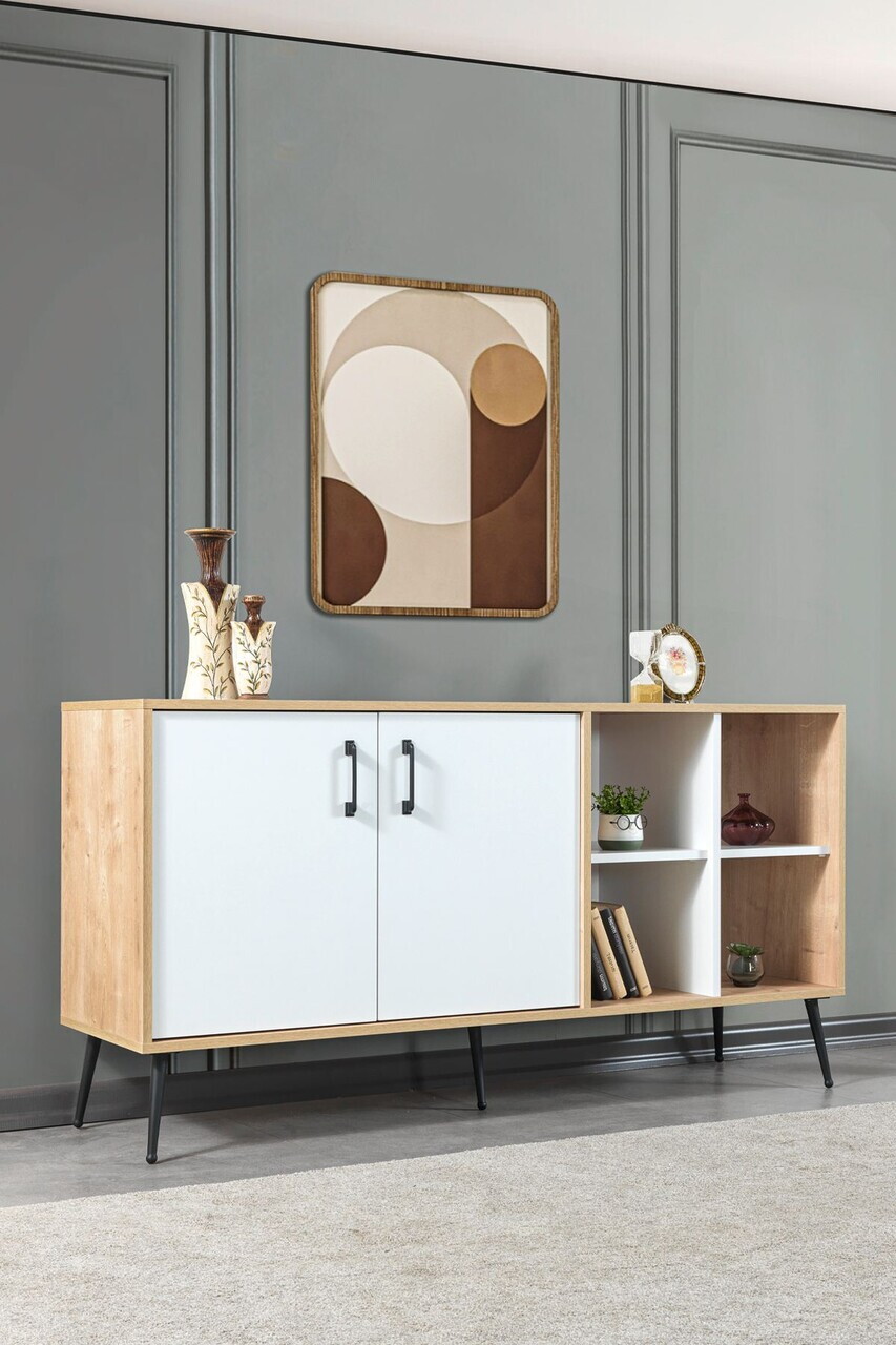 Consola, Hanah Home, Şile 4611, 160x83x44 cm, PAL, Stejar Safir / Alb — imaginea 4